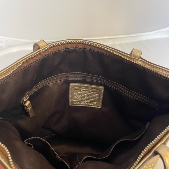 Coach Metallic Gold Signature Stitched Leather Tote - Picture 5 of 13